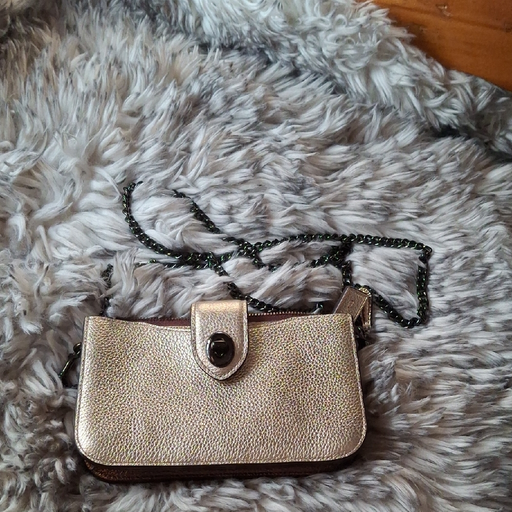 Coach Metallic Silver Wristlet with Chain